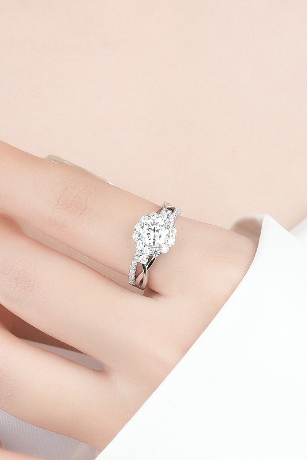Cross Split Shank Moissanite Ring