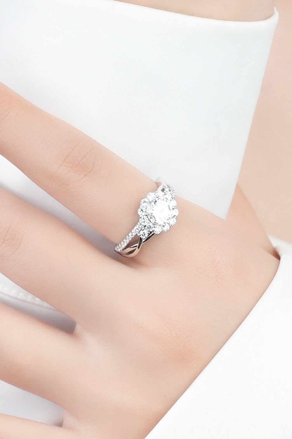 Cross Split Shank Moissanite Ring