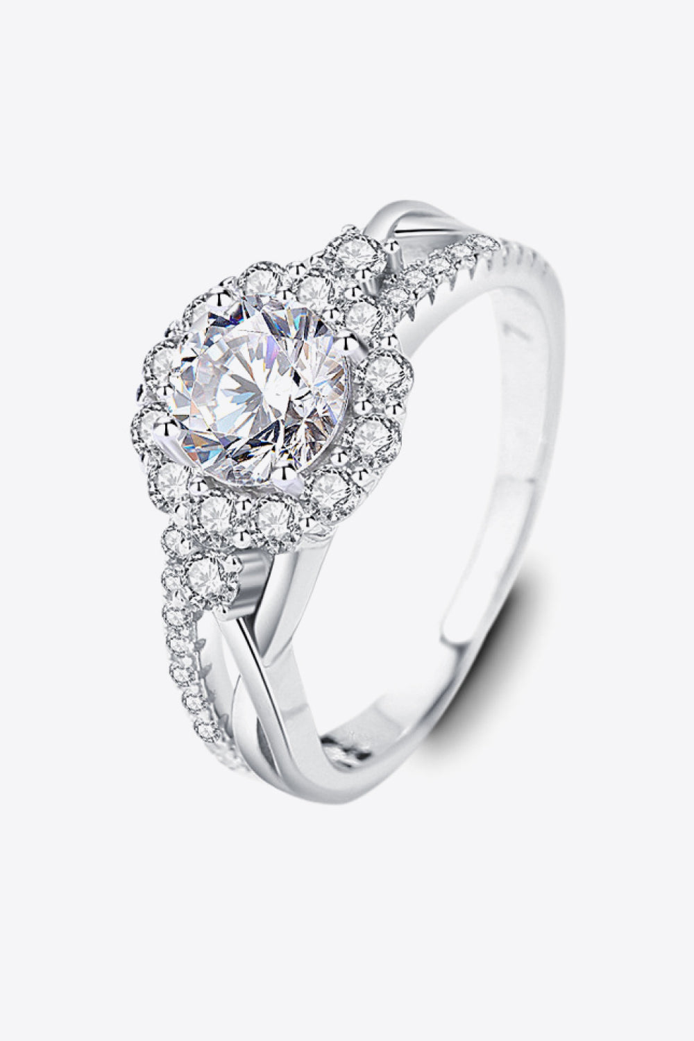Cross Split Shank Moissanite Ring