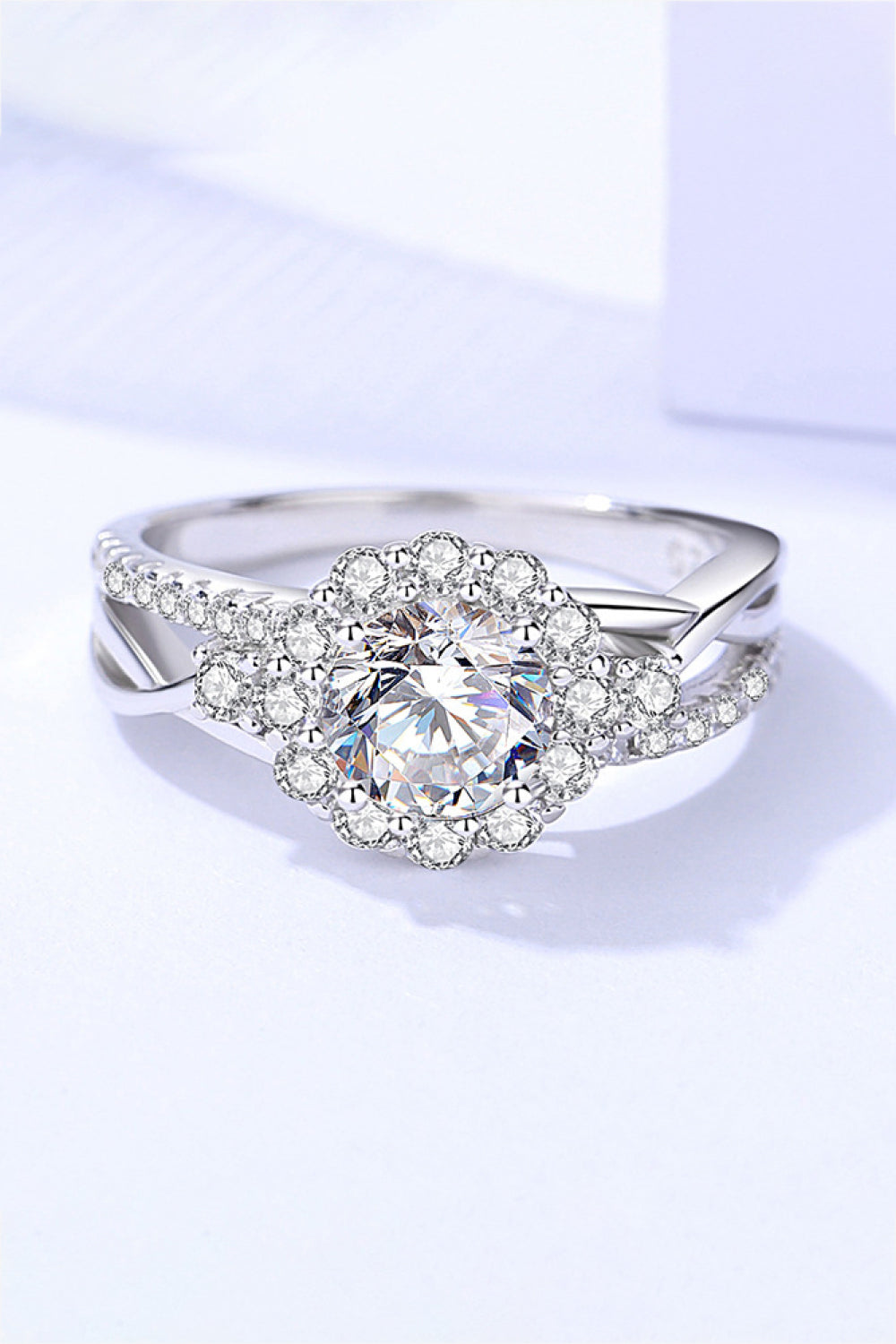 Cross Split Shank Moissanite Ring