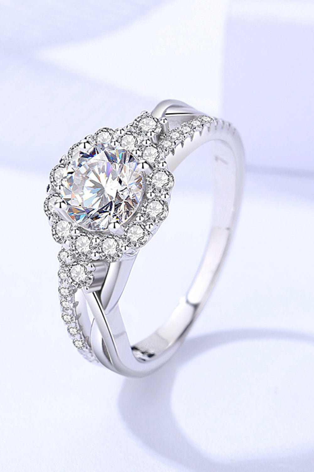 Cross Split Shank Moissanite Ring