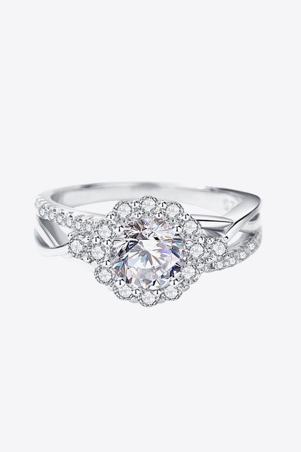 Cross Split Shank Moissanite Ring