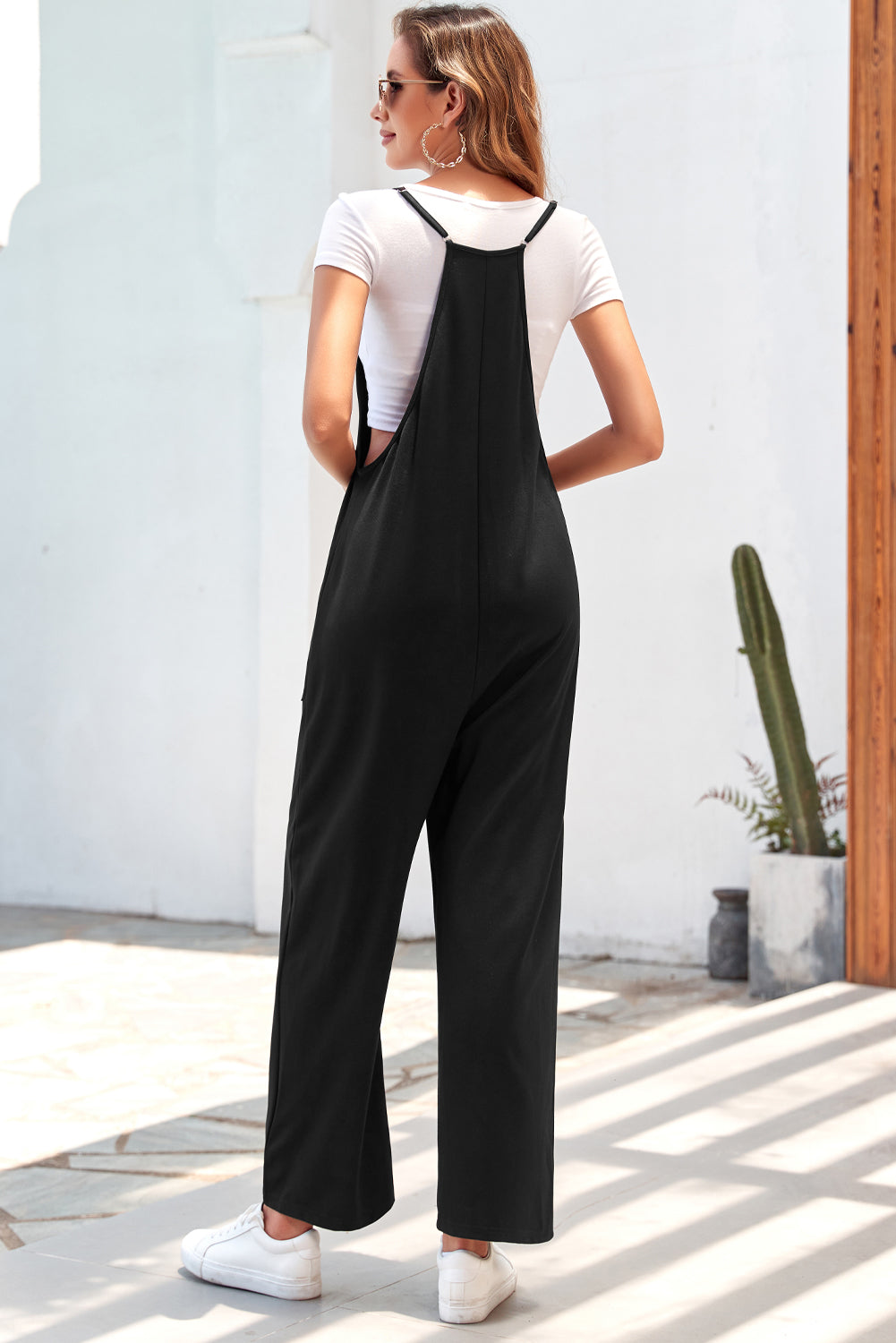 Pocketed Spaghetti Strap Wide Leg Jumpsuit