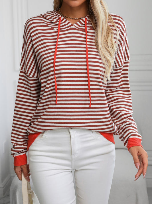 Mandy Striped Long Sleeve Hooded Knit Top