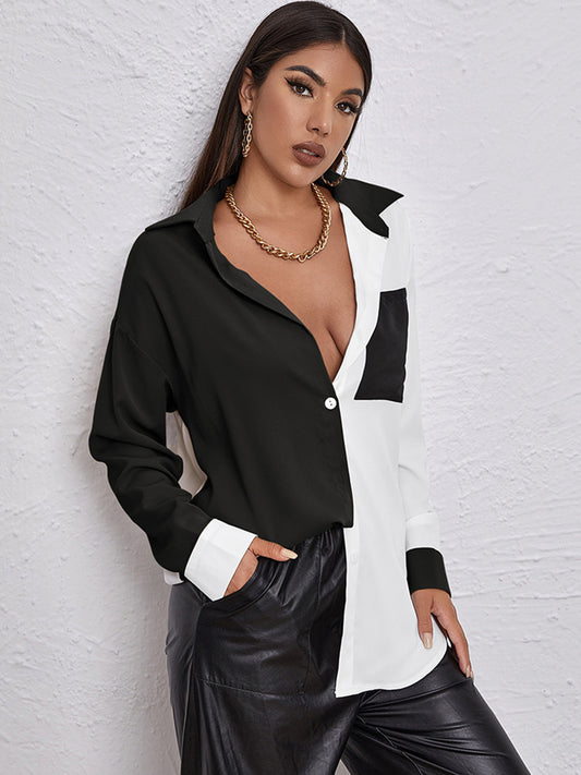 Contrast Dropped Shoulder Long Sleeve Shirt