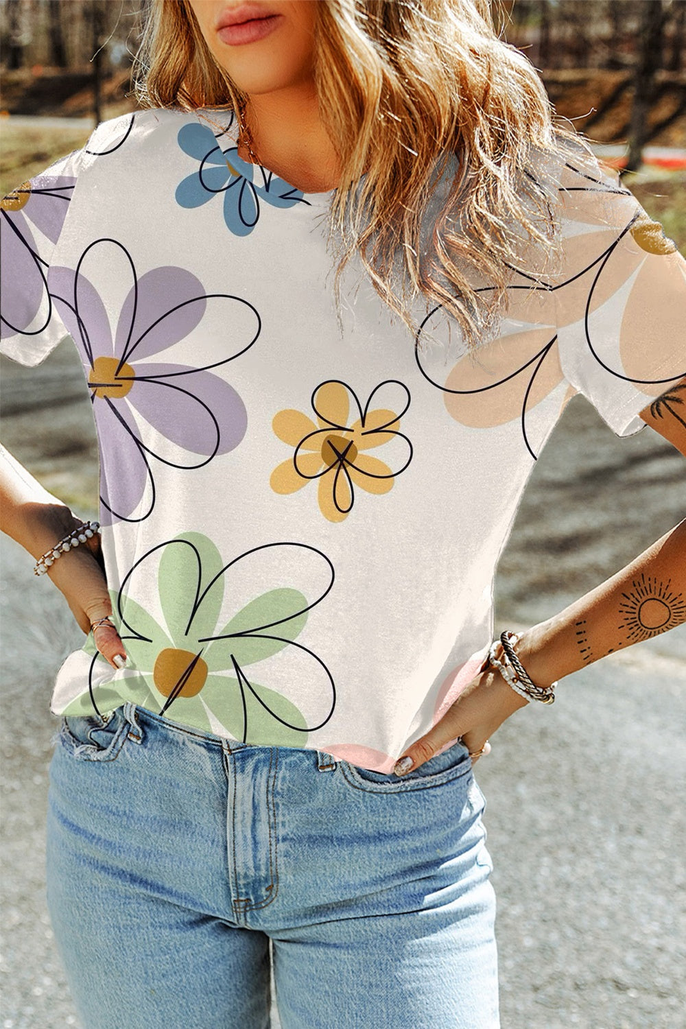 Printed Round Neck Short Sleeve T-Shirt