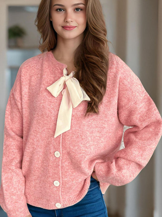 Tied Button Down Long Sleeve Cardigan