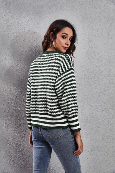 Striped V-Neck Knit Top