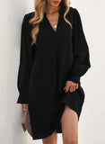 Long Puff Sleeve Notched Neck Dress