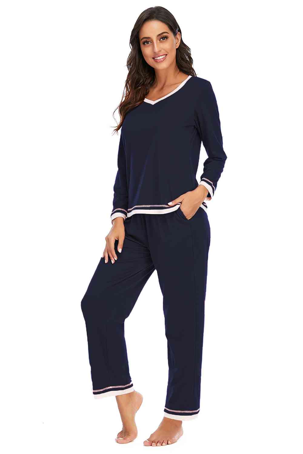 V-Neck Top and Pants Lounge Set