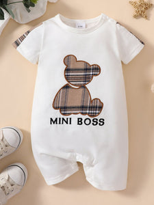 Baby MINI BOSS Bear Graphic Short Sleeve Jumpsuit