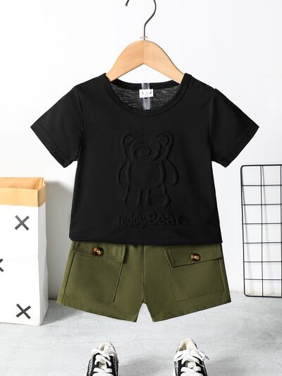 TEDDY BEAR Round Neck Short Sleeve Top and Shorts Set