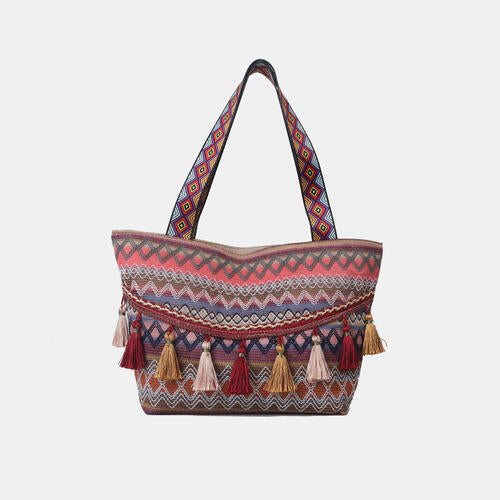 Printed Tassel Detail Tote Bag