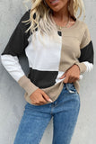 Color Block Ribbed Trim Round Neck Knit Pullover