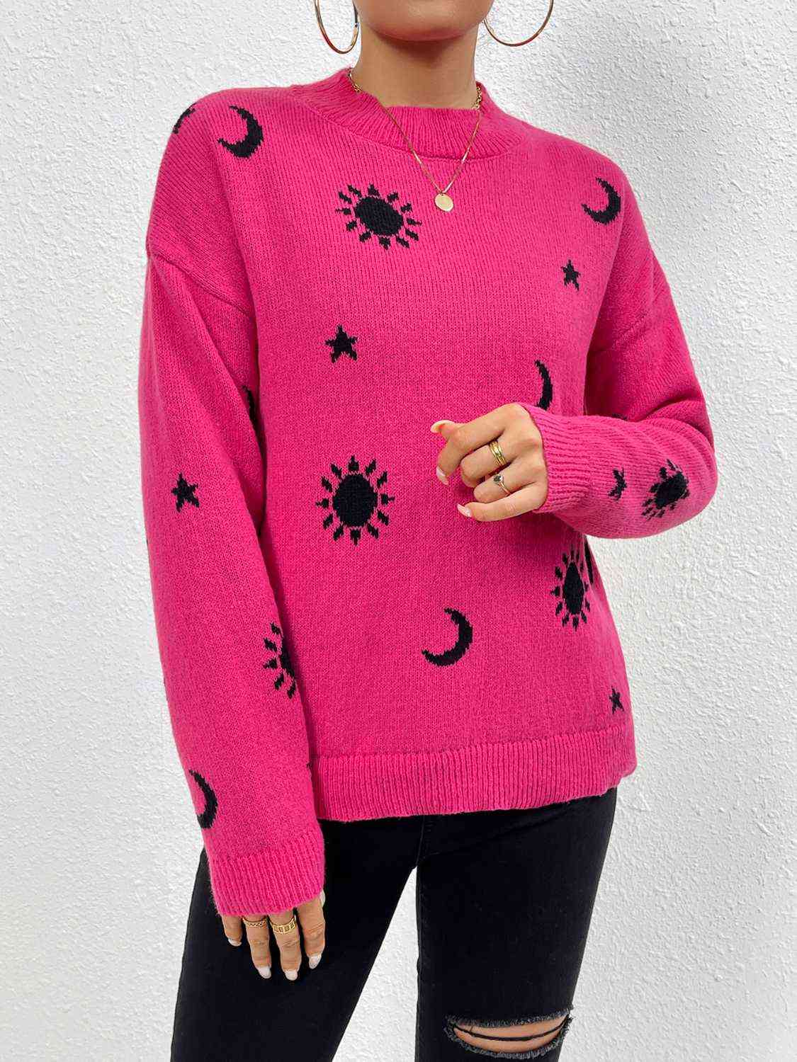 Patterned Drop Shoulder Sweater