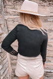 Spliced Lace Round Neck Long Sleeve Top