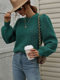 Heathered Long Lantern Sleeve Rib-Knit Sweater