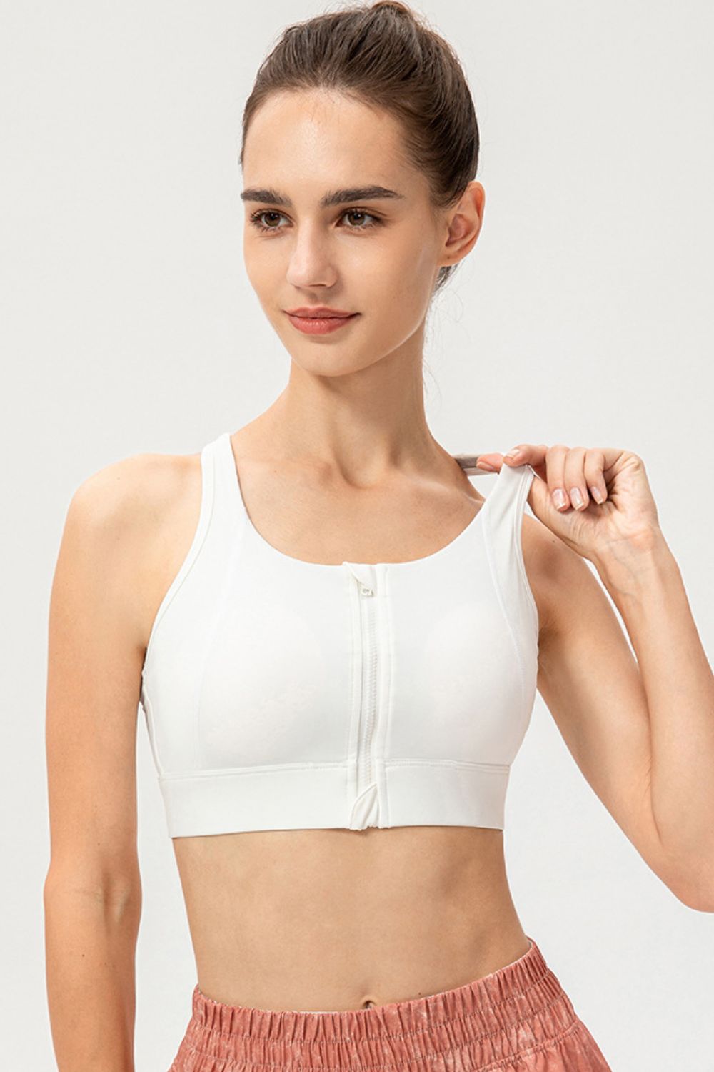 Zip-Up Round Neck Sports Bra