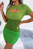 Color Block Cutout Short Sleeve Sweater Dress