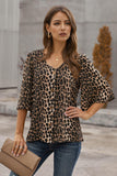 Printed Button Front Flare Sleeve Blouse