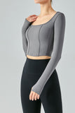 Seam Detail Thumbhole Sleeve Cropped Sports Top
