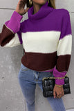 Color Block Lantern Sleeve Turtleneck Sweater