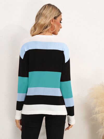 Striped Round Neck Dropped Shoulder Sweater