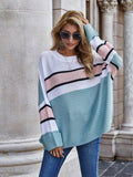 Striped Horizontal Ribbing Long Sleeve Tunic Sweater