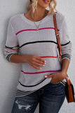 Striped Ribbed Round Neck Long Sleeve Sweater