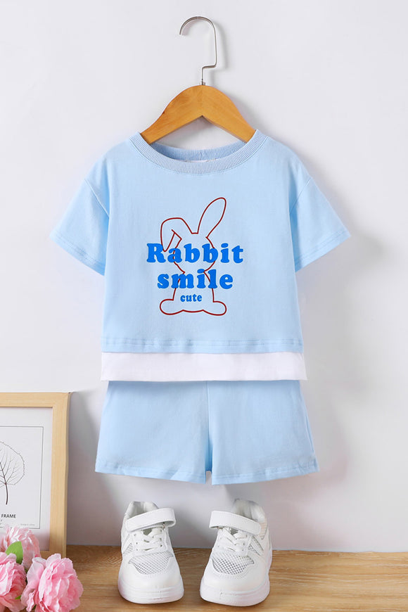 RABBIT SMILE CUTE Graphic Tee and Shorts Set