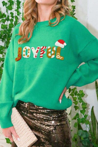 JOYFUL Round Neck Dropped Shoulder Sweater