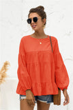 Round Neck Bubble Sleeve Tiered Blouse