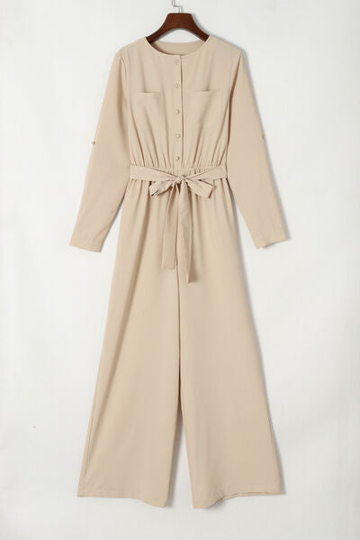 Pocketed Tied Wide Leg Jumpsuit