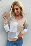 Color Block Ribbed Trim Round Neck Knit Pullover