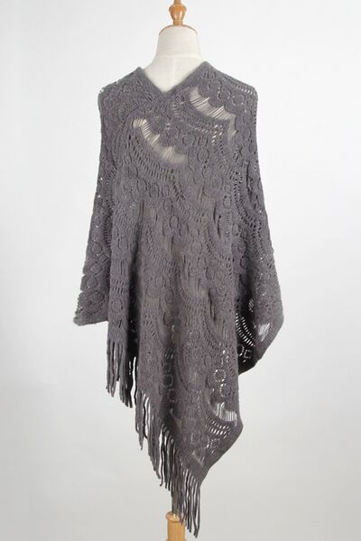 Fringe Openwork Surplice Cape Sleeve Poncho