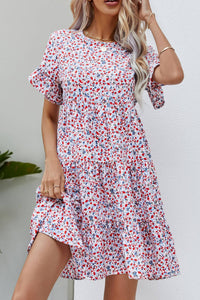 Ditsy Floral Flounce Sleeve Tiered Dress