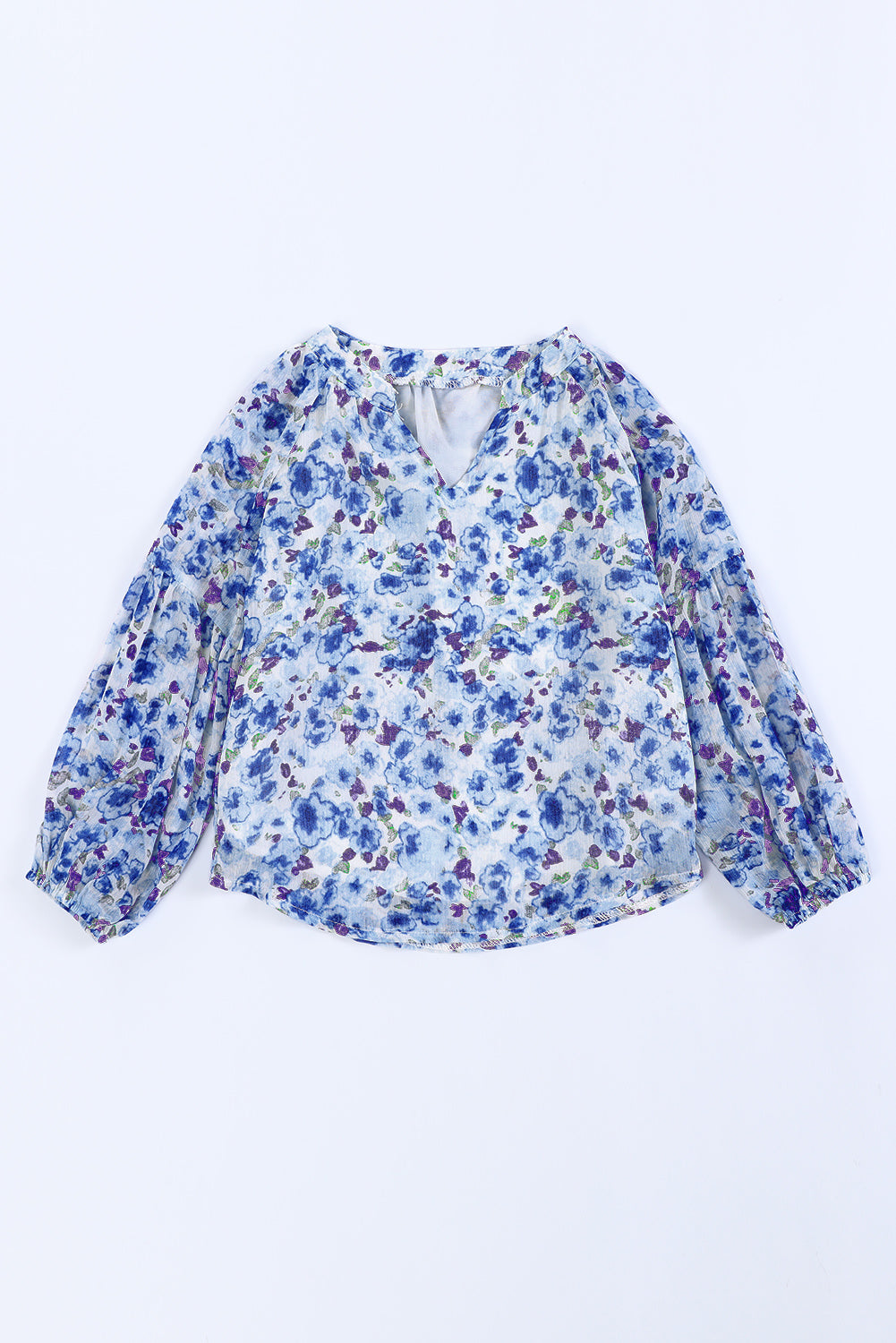 Girls Printed Notched Neck Puff Sleeve Blouse