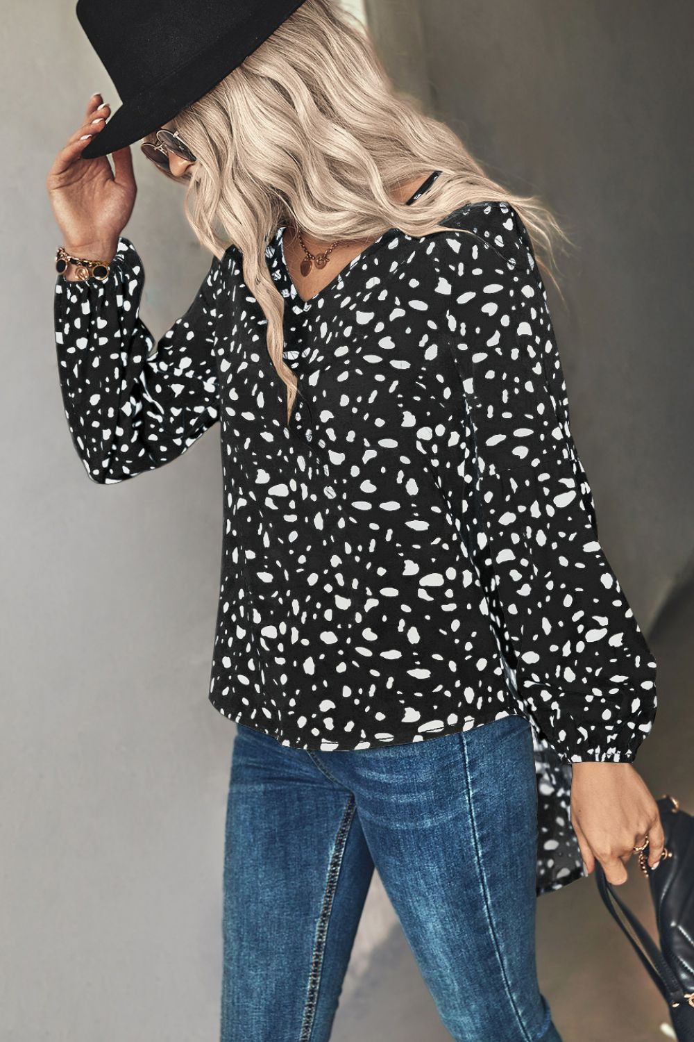 Animal Print V-Neck High-Low Blouse